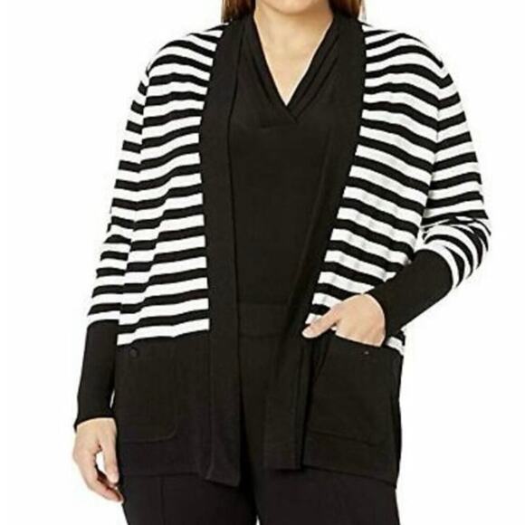 Anne Klein Black and White Stripe Viscose Knit Open
Cardigan - Size L - Picture 1 of 8